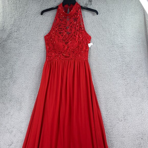 Prom FORMAL Red Long dress Sequin Sz 13 Evening Gown Flare Speechless Glitter - Picture 1 of 16